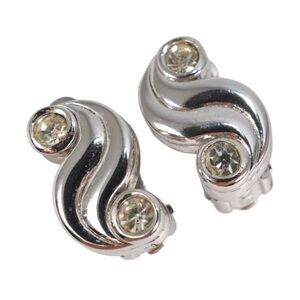 Nina Ricci Silver Swirl clip on Earrings with Gemstones GUC